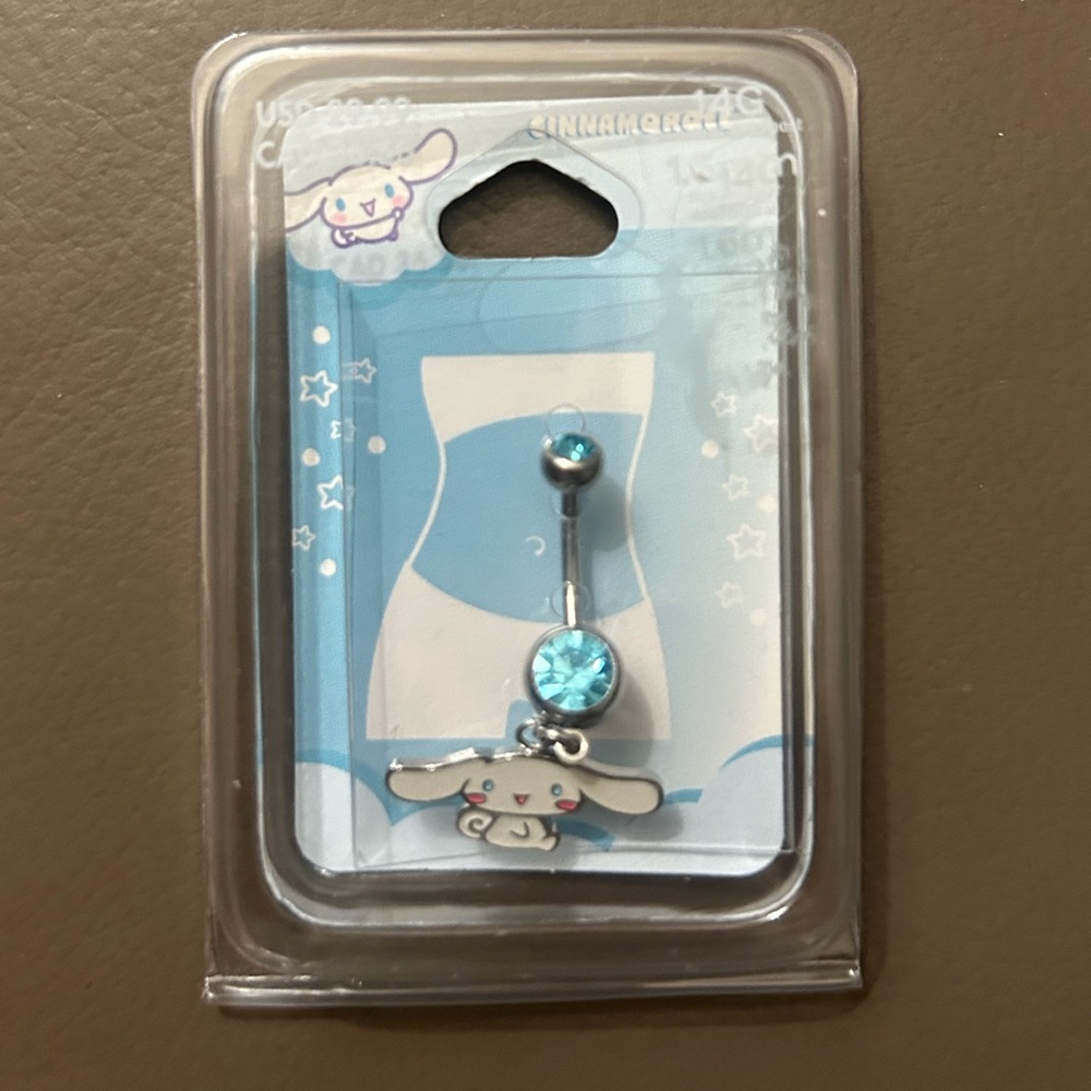 Cinnamoroll™ Stainless Steel Blue Crystal Charm 14G Belly Bar